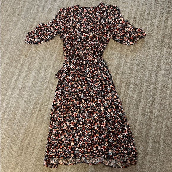 Blue Rain Black Floral Faux Wrap 3/4 Sleeve Dress X-Large - Picture 7 of 7